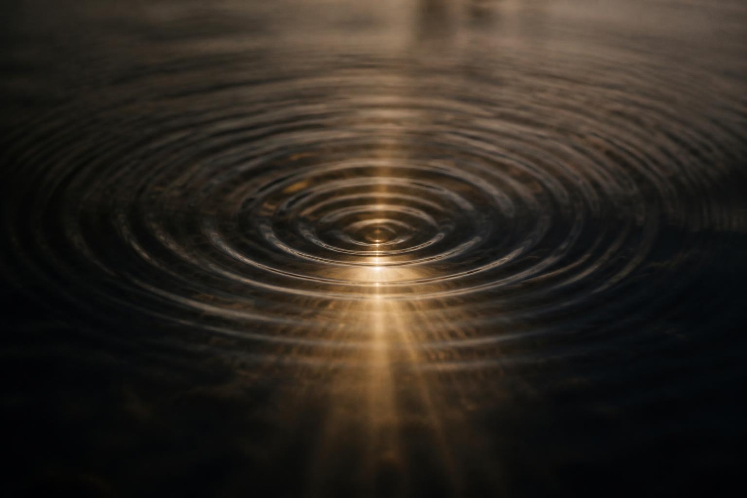 Abstract still life: concentric wavefronts converging to a single focal point below a dark surface, standing in for focused ultrasound energy.