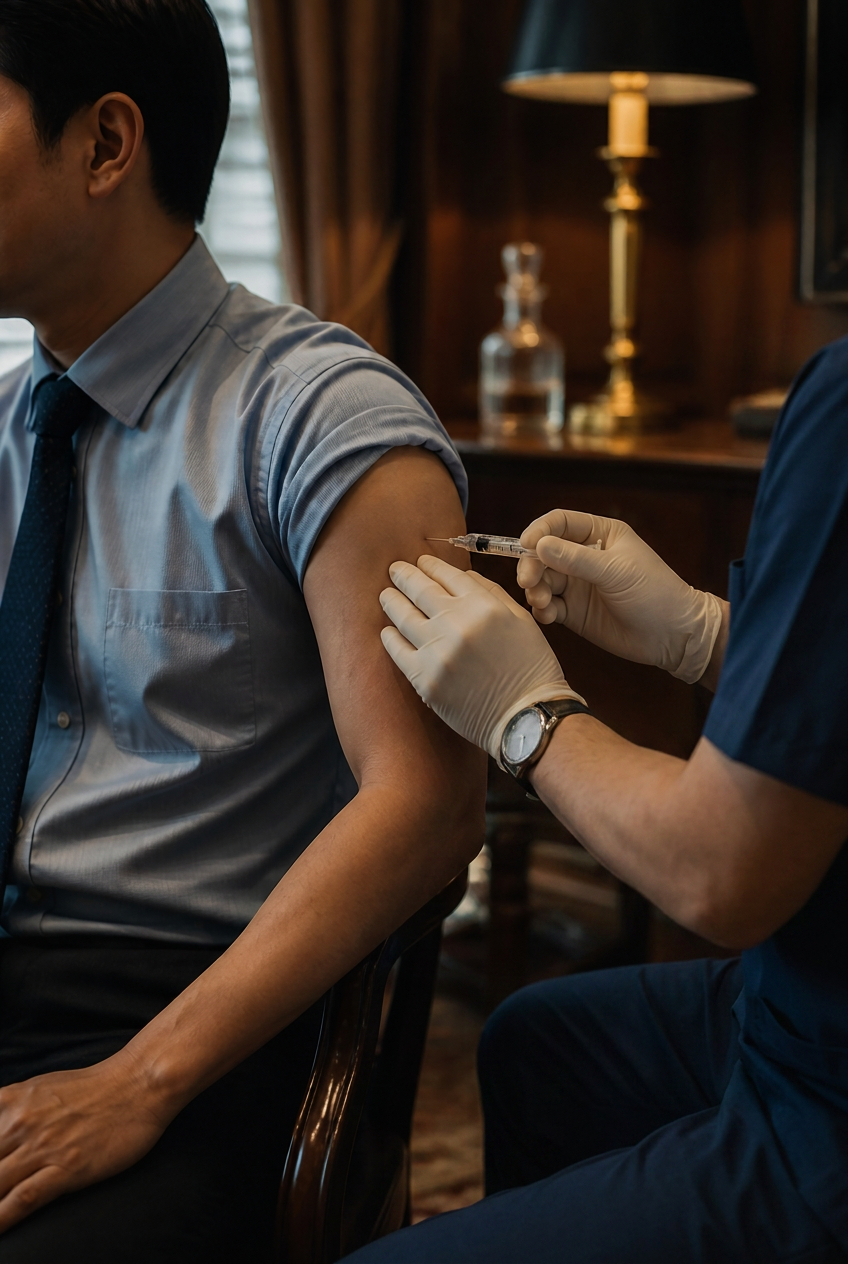 Adult patient discussing HPV vaccination with a doctor at the Hisential Orchard clinic