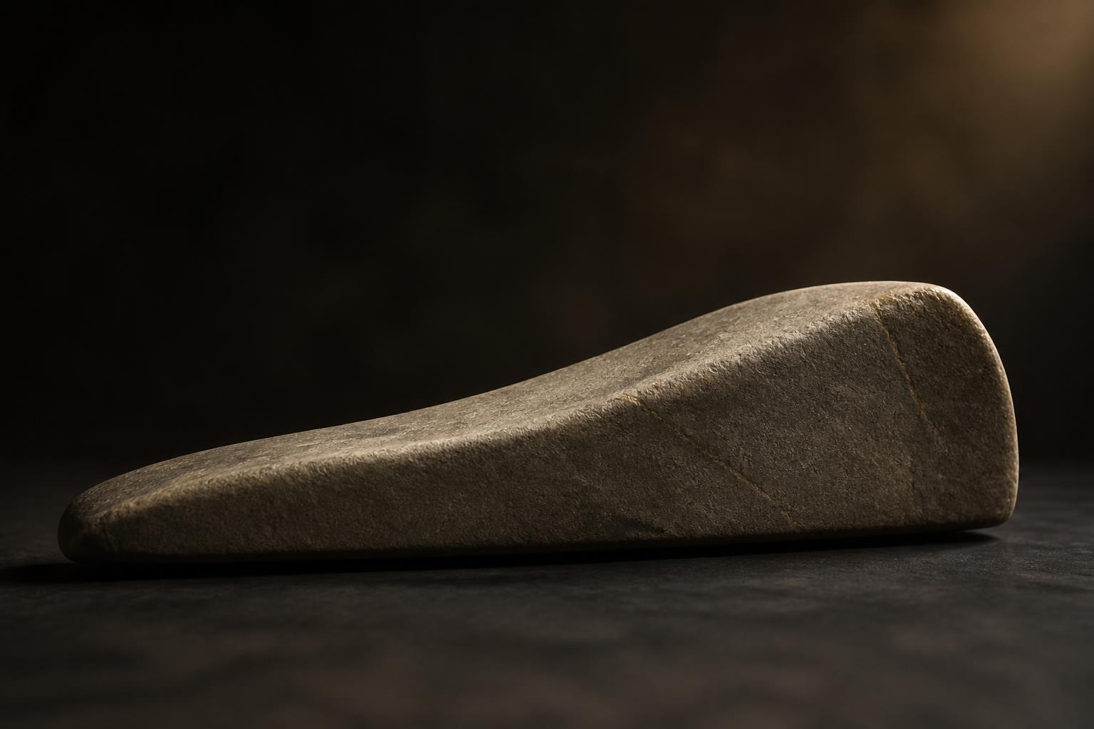 Abstract still life: a long sculpted stone form with a gently sloping curve, standing in for shoulder contour treatment.