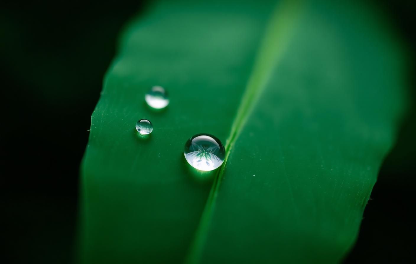 Macro of dewdrops on a deep-green leaf - single-dose, clean gonorrhea treatment metaphor.