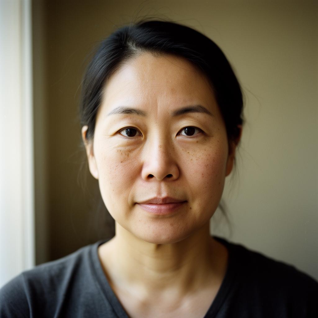 Portrait of a woman in her early 30s with a calm, reassuring expression in soft natural light.