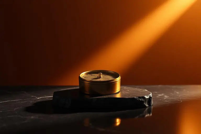 Gold sundial on dark stone, representing the gradual hormonal change of andropause