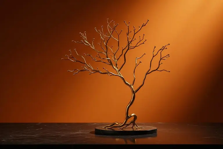 Gold sculpture of branching blood vessels, representing the vascular causes of erectile dysfunction