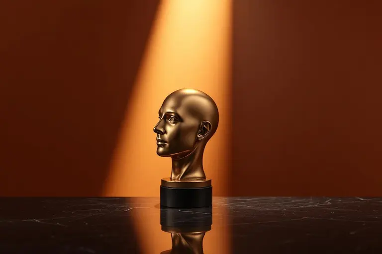 Gold sculpted head lit from above, representing the mental health side of erectile dysfunction