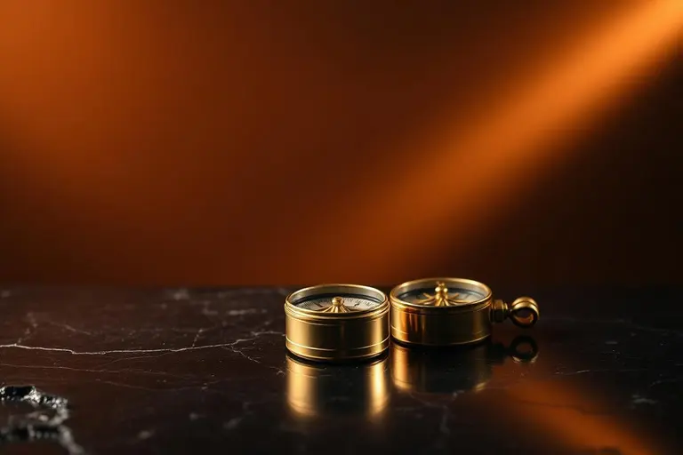 Gold compass on dark stone, symbolising a clear path through erectile dysfunction care in Singapore